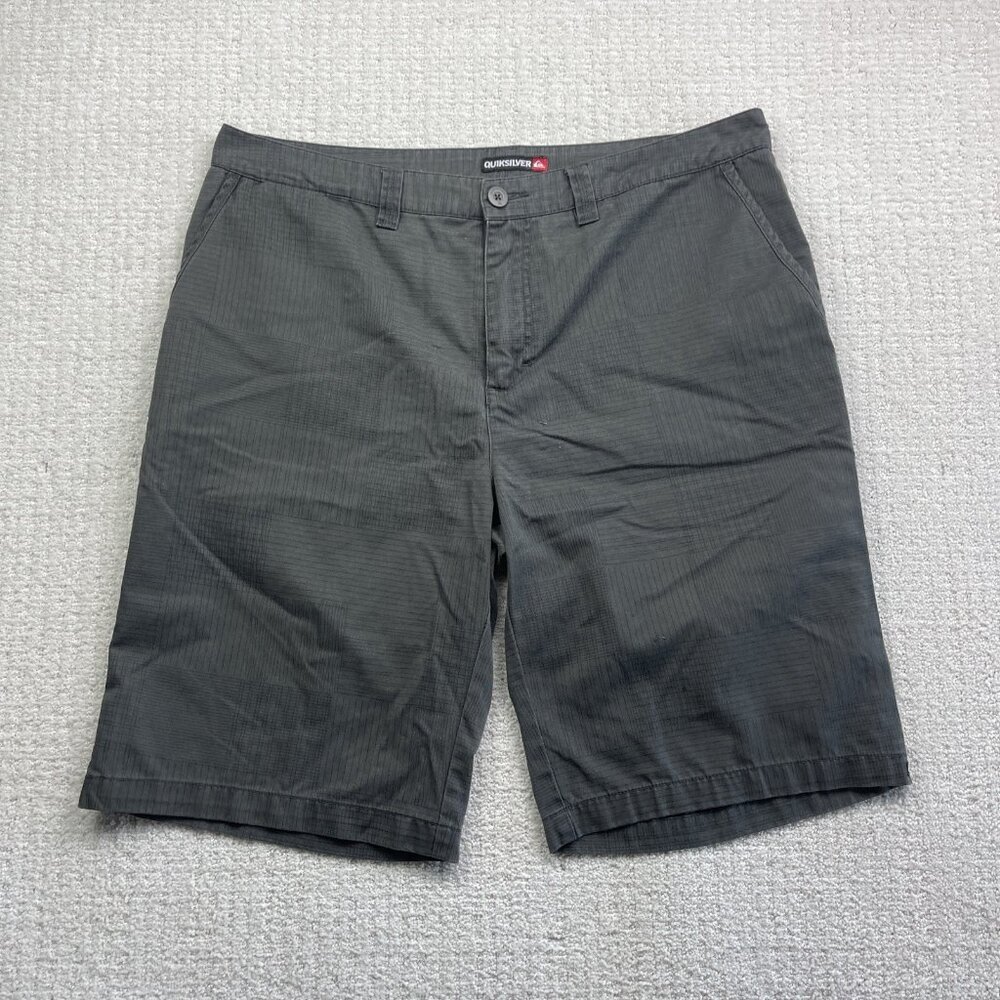 Y2K Quicksilver Shorts Mens 36 Gray Plaid Block AOP Surf Outdoors Casual Read*